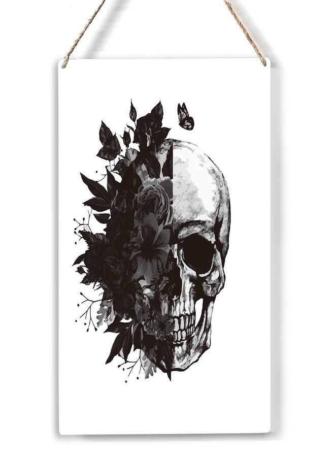 FREHVN Vintage Floral Skull Wood Sign Black Skull Wooden Signs Rustic Hanging Plaque Home Wall Art "8 x 10" Perfect Skull Sign Wall Decor for Home Living Room Bedroom - Image 1